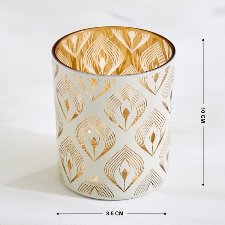 Tamaira Set of 2 Glass Peacock Feather Pillar Candle Holders