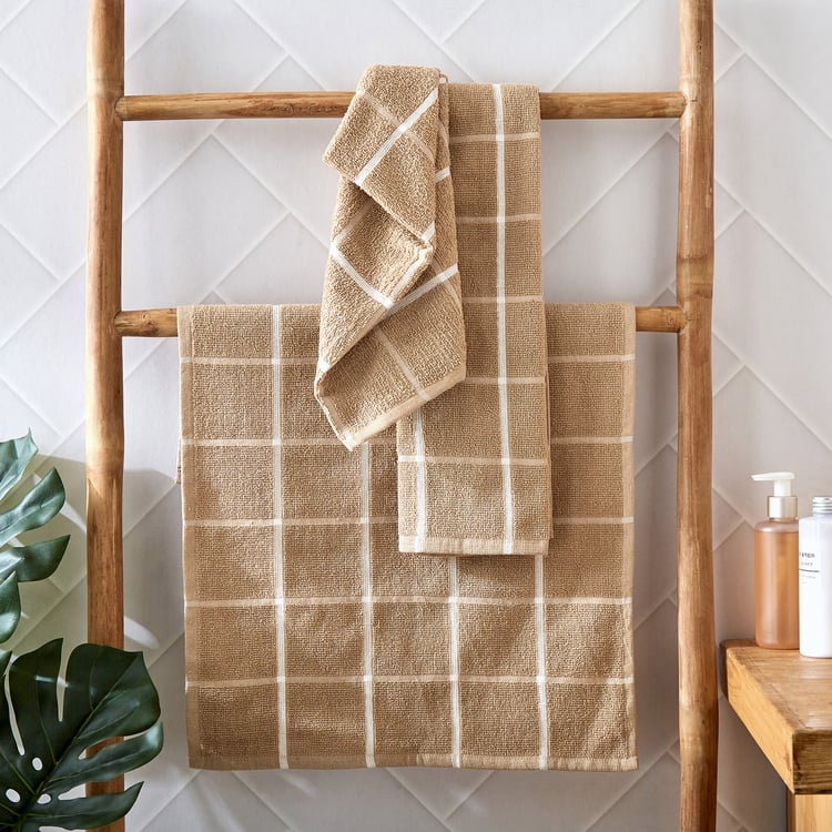 Pacific-Emery Bursa Set of 3 Cotton Checked Hand Towels - 60x40cm