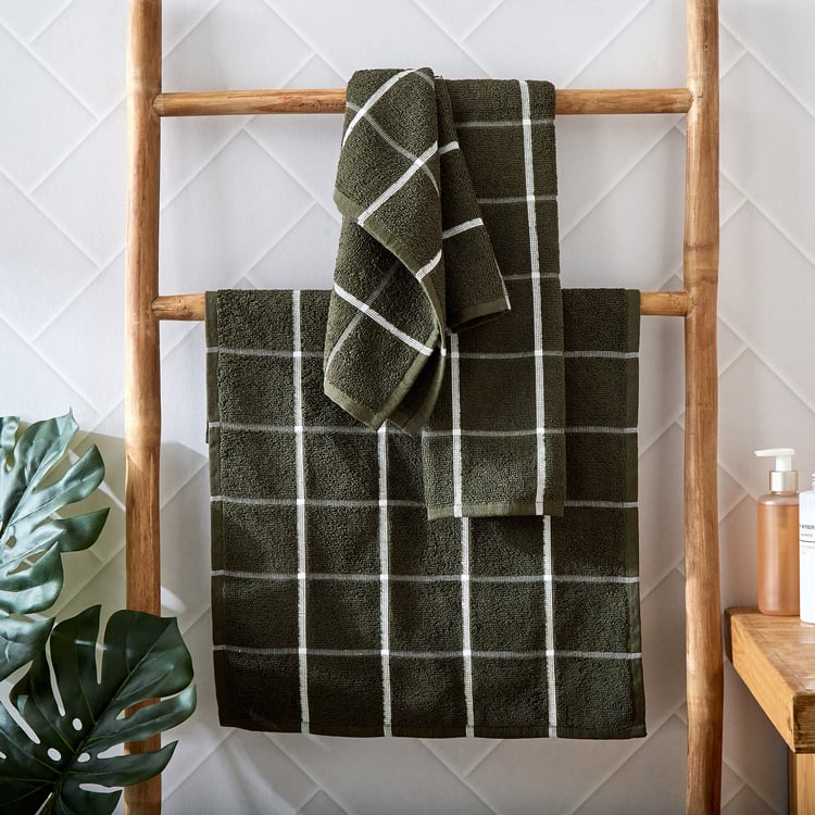 Pacific-Emery Bursa Set of 3 Cotton Checked Hand Towels - 60x40cm