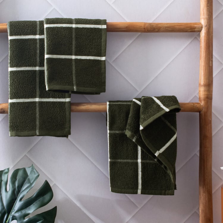 Emery Bursa Set of 4 Cotton Checked Face Towels - 30x30cm