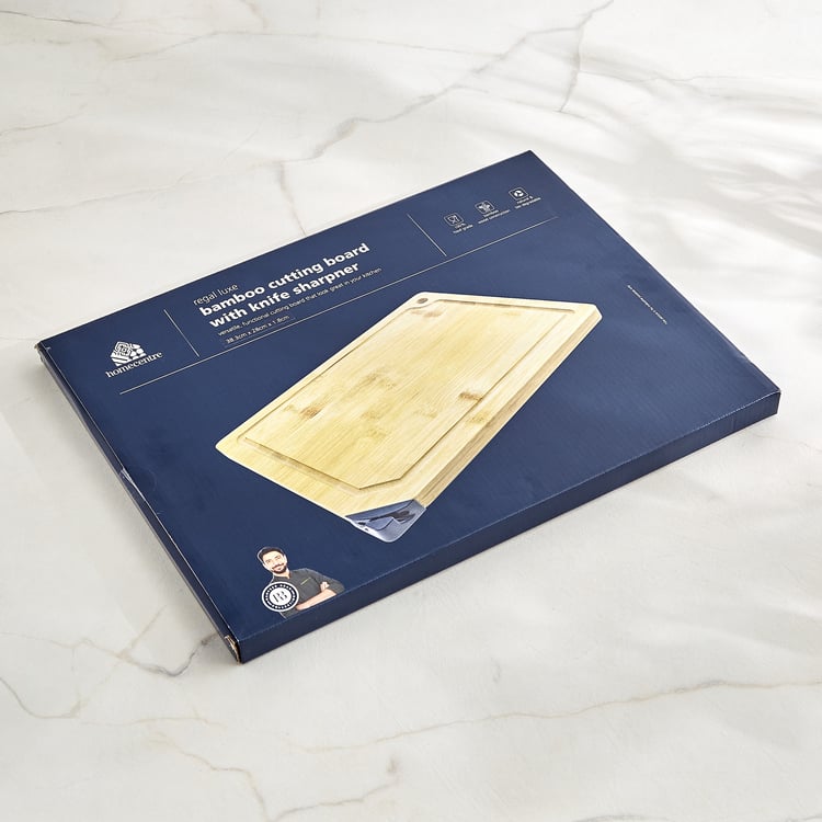 Regal Luxe Tranquil Bamboo Chopping Board with Knife Sharpener - Large
