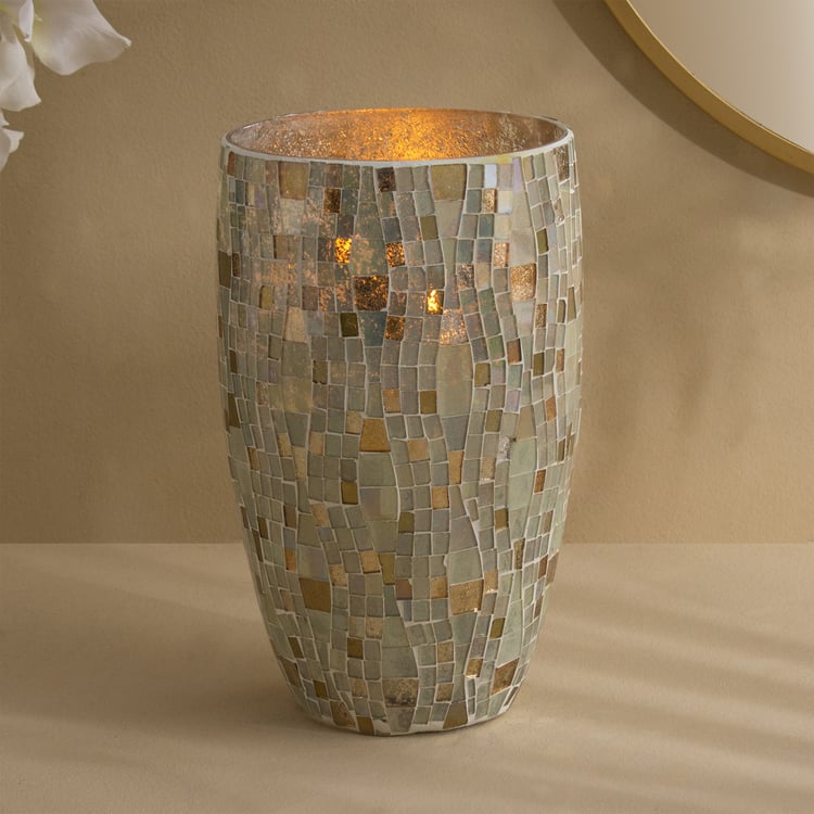 Tamaira Plume Glass Mosaic Hurricane Candle Holder