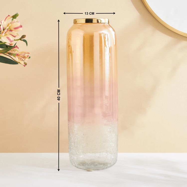 Tamaira Crepe Glass Crackle Vase with Metal Rim