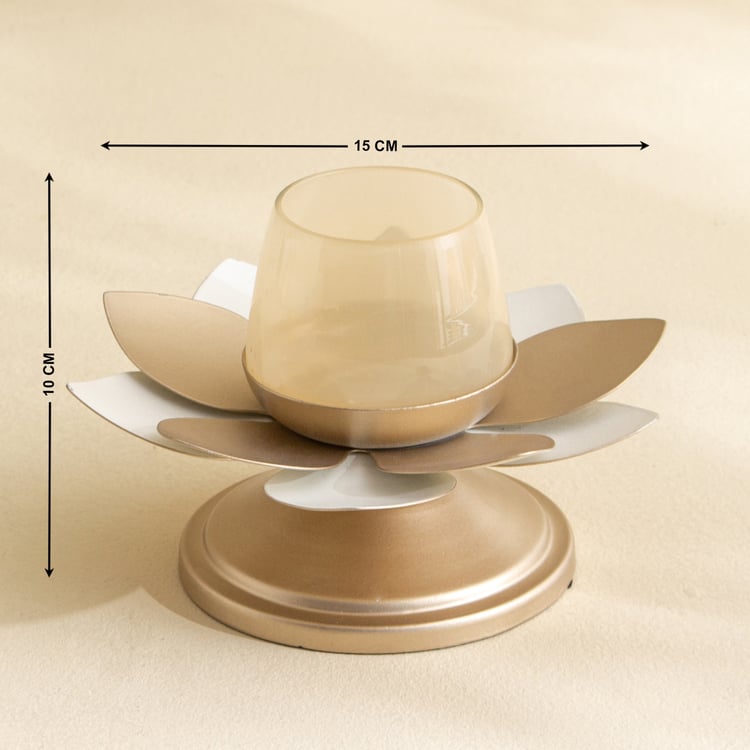 Tamaira Kamal Set of 2 Metal Lotus T-Light Holders