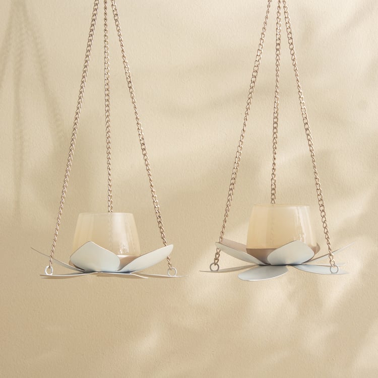 Tamaira Kamal Set of 2 Metal Lotus Hanging T-Light Holders