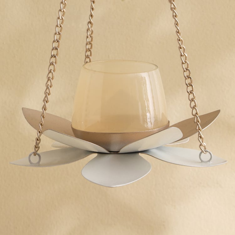 Tamaira Kamal Set of 2 Metal Lotus Hanging T-Light Holders