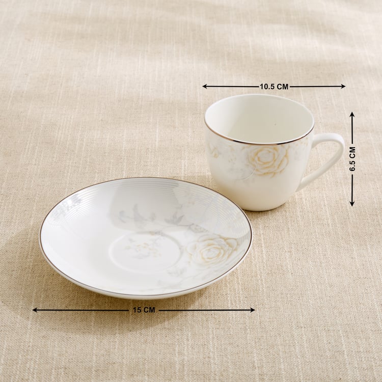 Altius Amaryllis Bone China Floral Print Cup and Saucer - 200ml