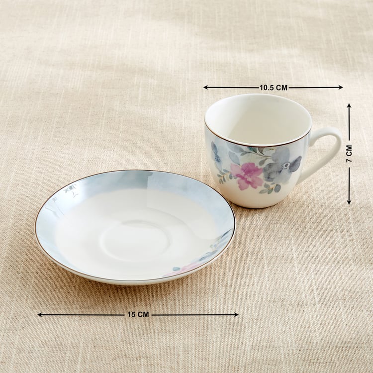 Altius Periwinkle Bone China Floral Print Cup and Saucer - 200ml