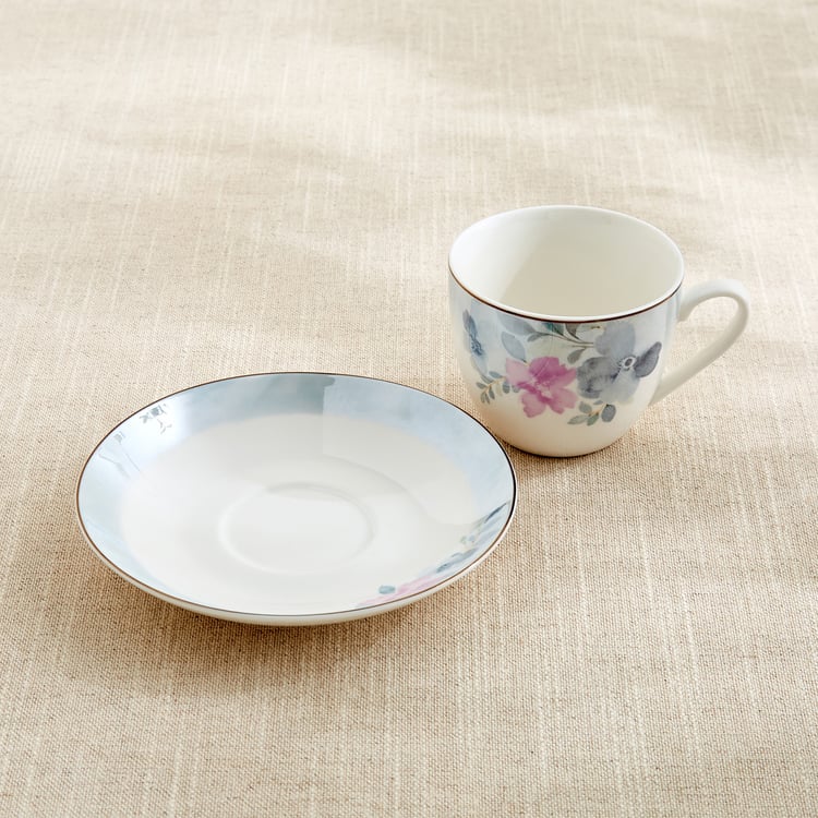 Altius Periwinkle Bone China Floral Print Cup and Saucer - 200ml