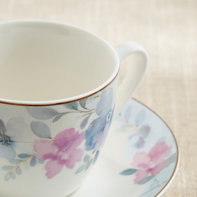 Altius Periwinkle Bone China Floral Print Cup and Saucer - 200ml