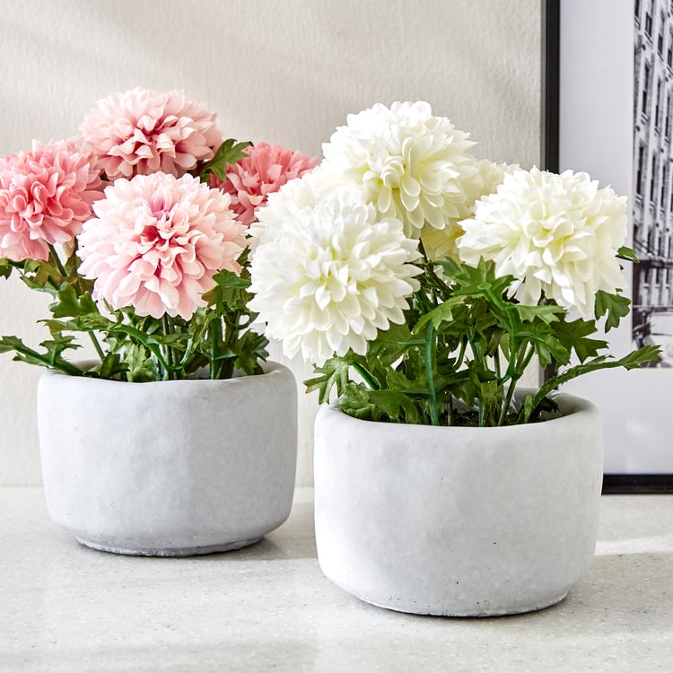 Gloria Bud Artificial Chrysanthemum Flowers in Cement Pot