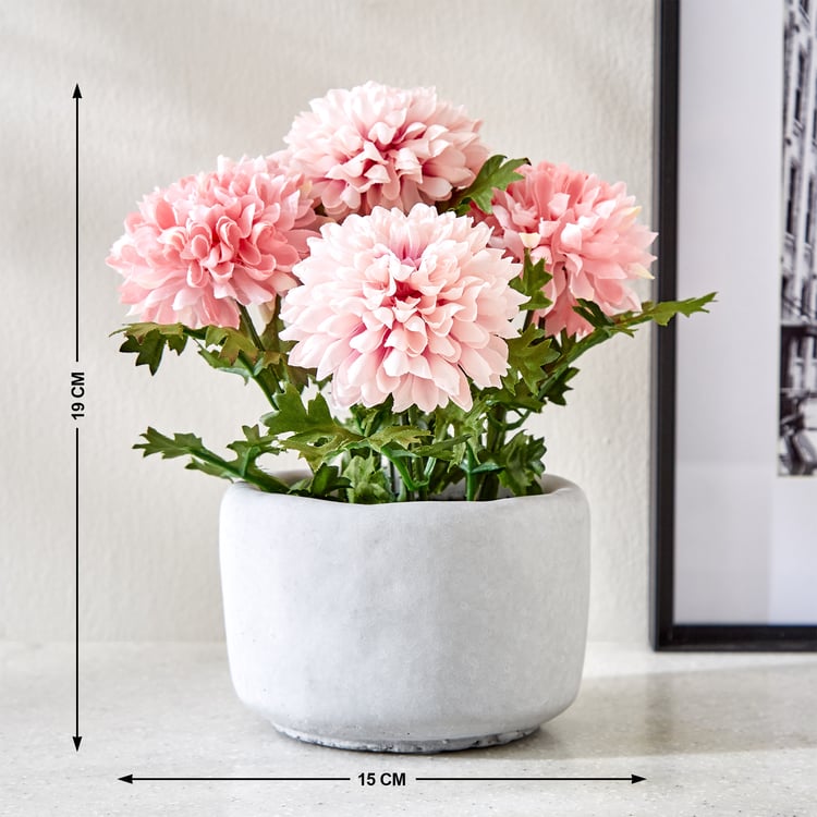 Gloria Bud Artificial Chrysanthemum Flowers in Cement Pot