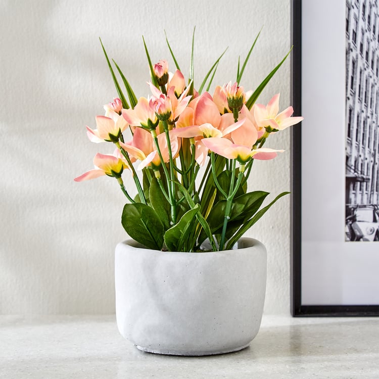 Gloria Bud Artificial Platycodon Flowers in Cement Pot