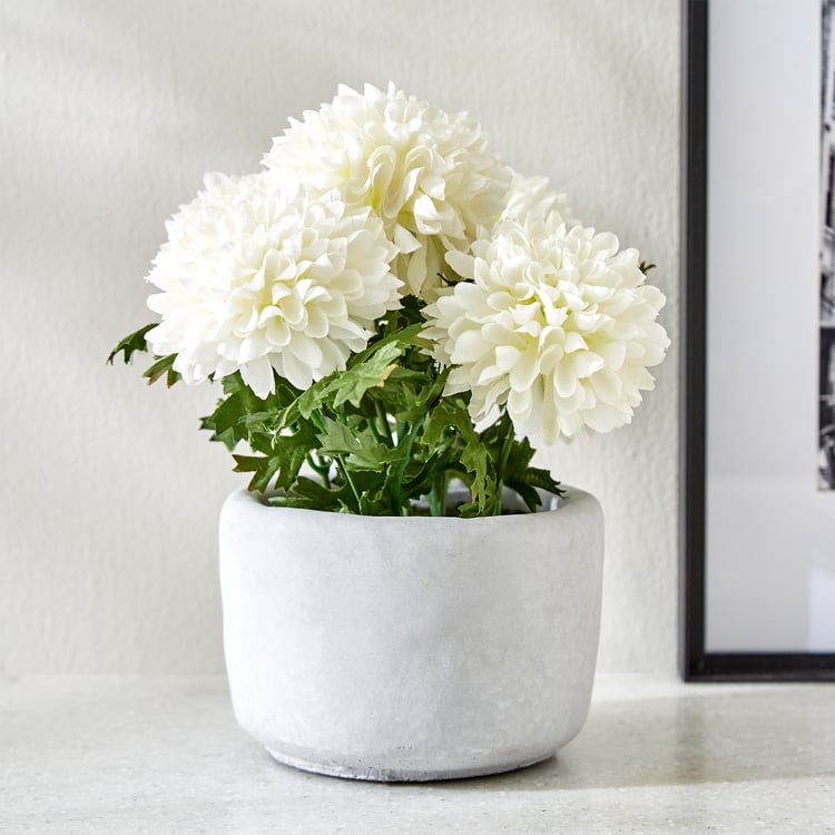 Gloria Bud Artificial Chrysanthemum Flowers in Cement Pot