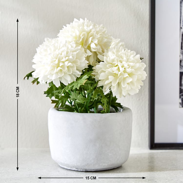 Gloria Bud Artificial Chrysanthemum Flowers in Cement Pot