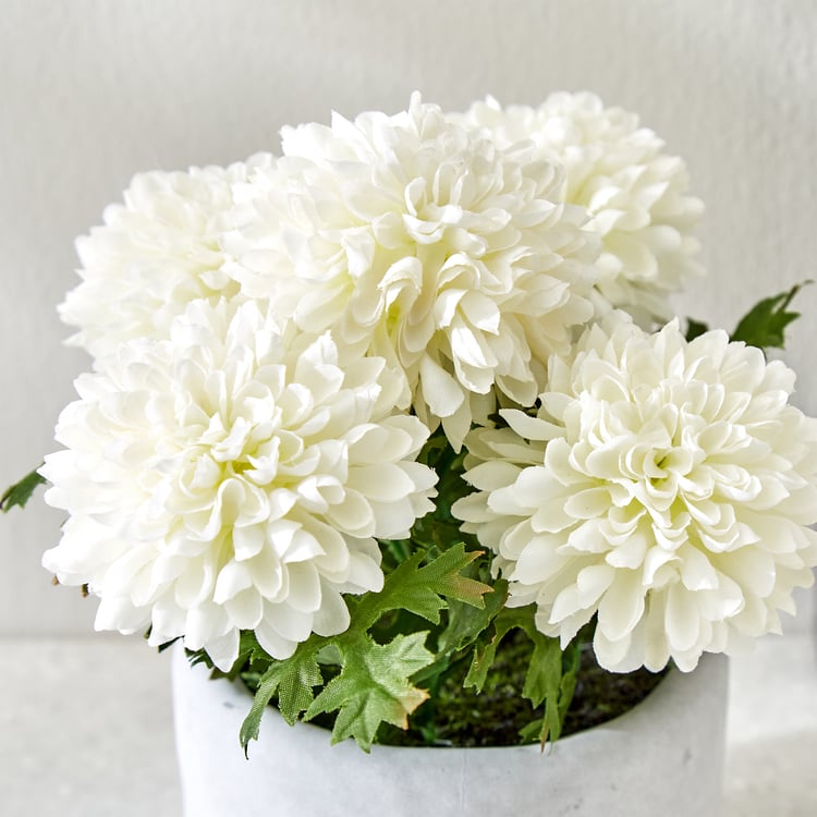 Gloria Bud Artificial Chrysanthemum Flowers in Cement Pot