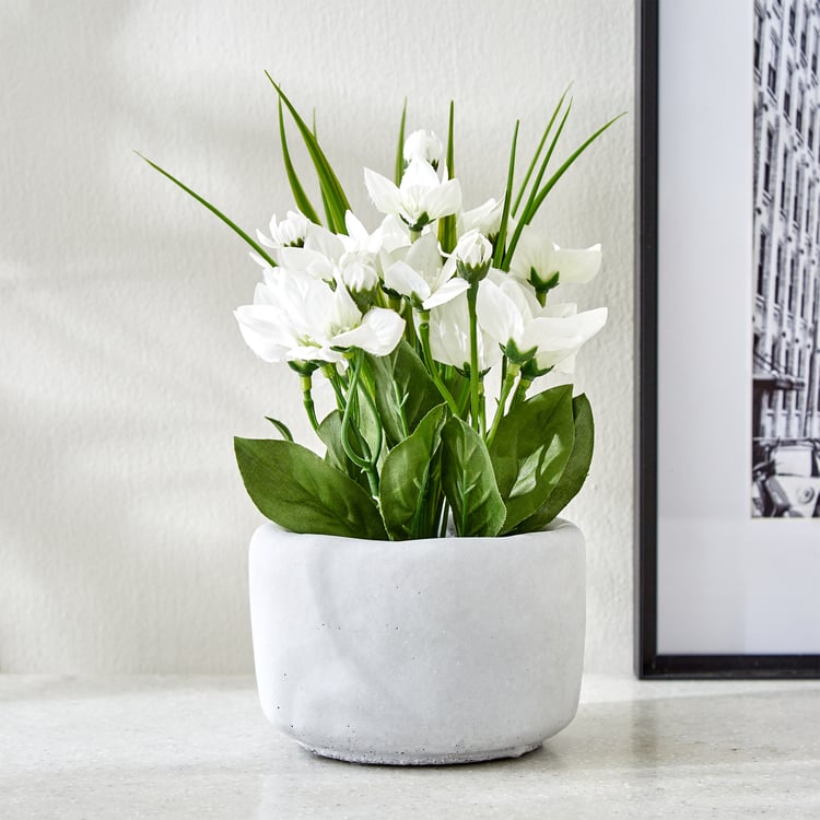 Gloria Bud Artificial Platycodon Flowers in Cement Pot