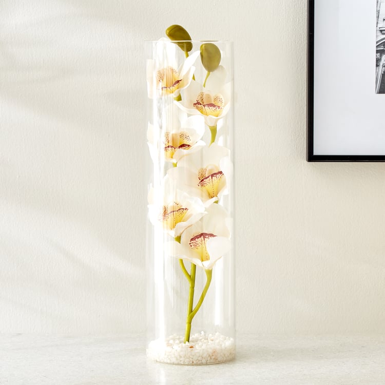 Gloria Prism Artificial Orchids in Glass Pot