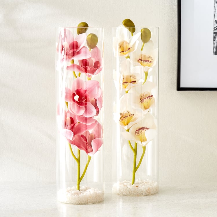 Gloria Prism Artificial Orchids in Glass Pot