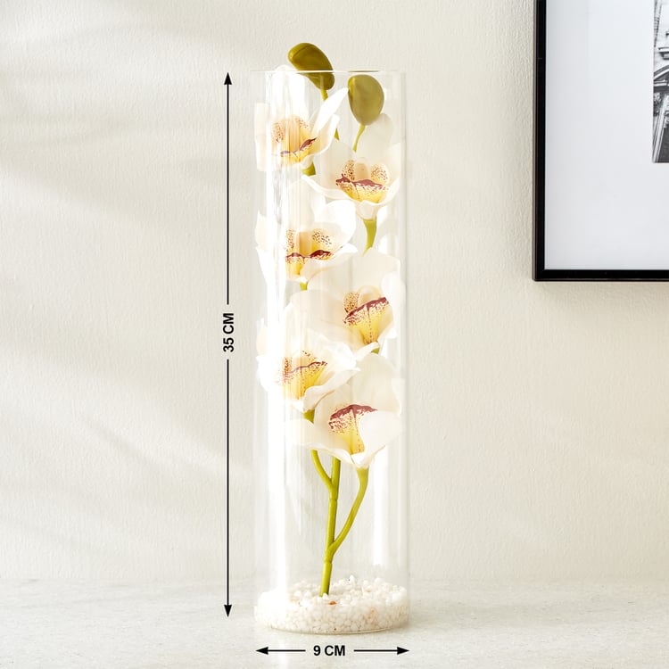 Gloria Prism Artificial Orchids in Glass Pot