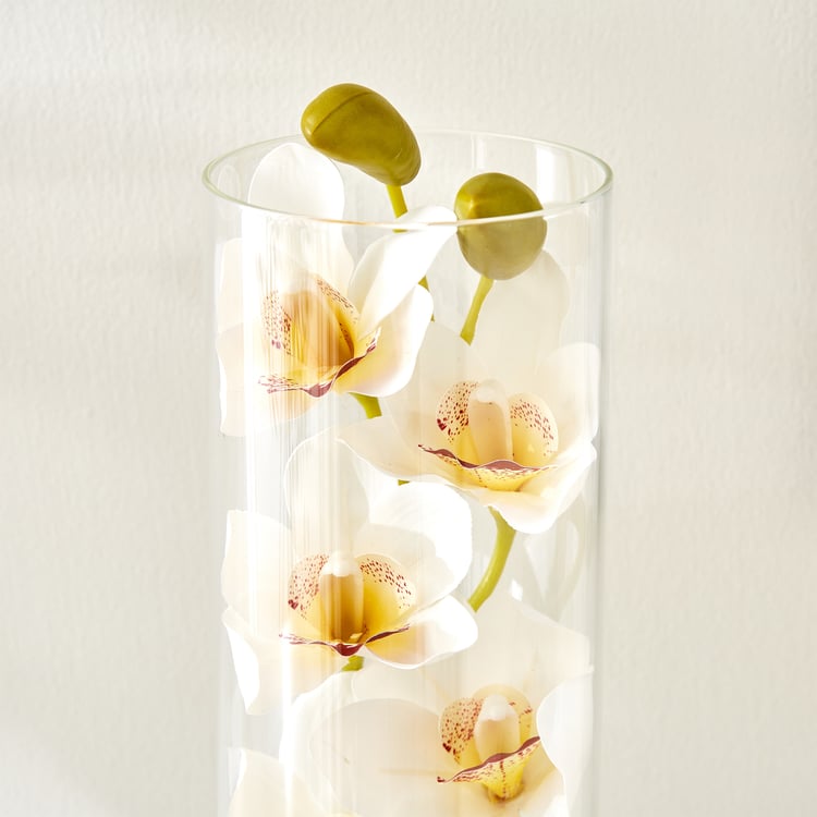 Gloria Prism Artificial Orchids in Glass Pot