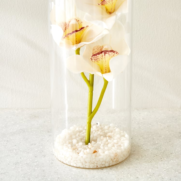 Gloria Prism Artificial Orchids in Glass Pot