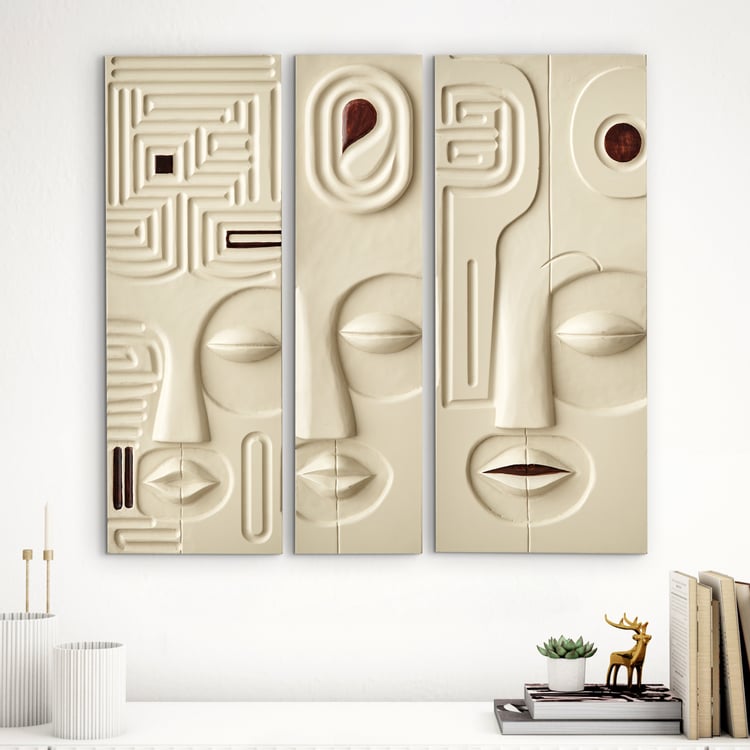 Panorama Aztec Set of 3 Wooden Tribal Face Wall Decor