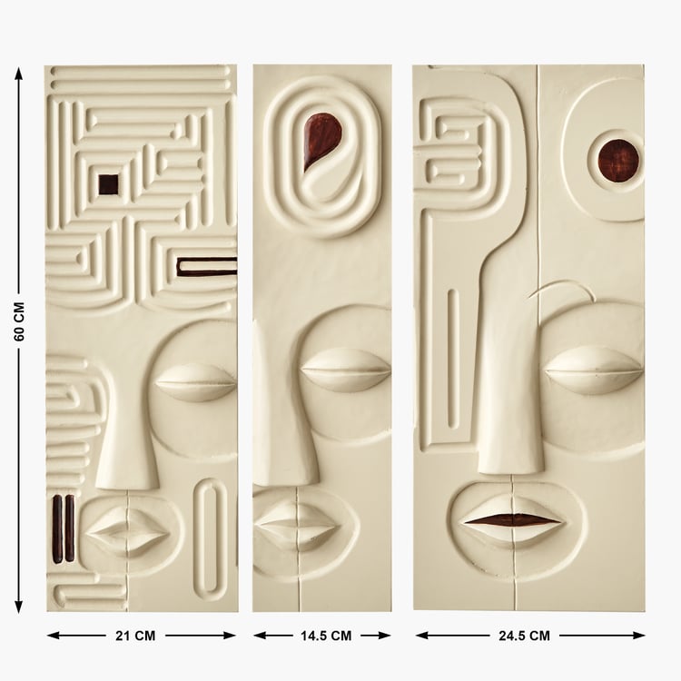 Panorama Aztec Set of 3 Wooden Tribal Face Wall Decor