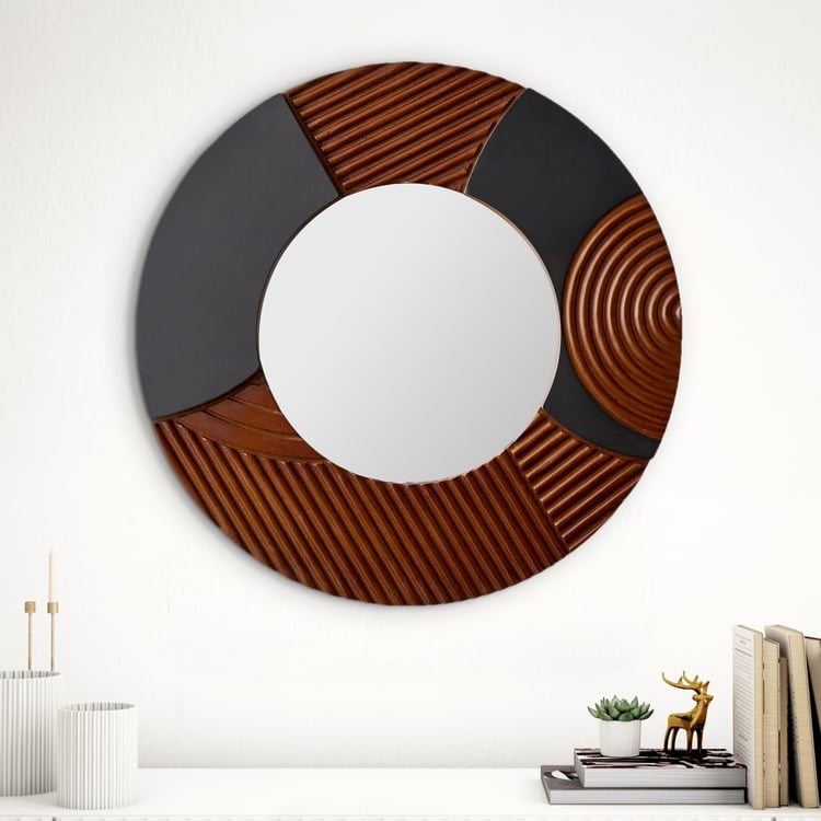 Panorama Aztec Wooden Round Wall Accent with Mirror