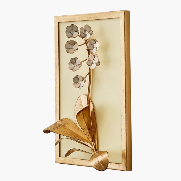 Panorama Glitz Metal Flower with Leaf Wall Accent