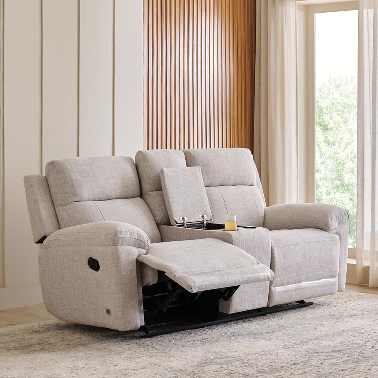 Lambert Fabric 2-Seater Recliner with Console - Beige