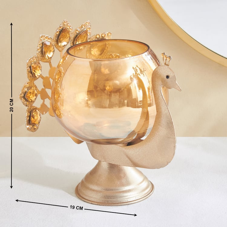 Tamaira Purl Metal Peacock Votive Candle Holder