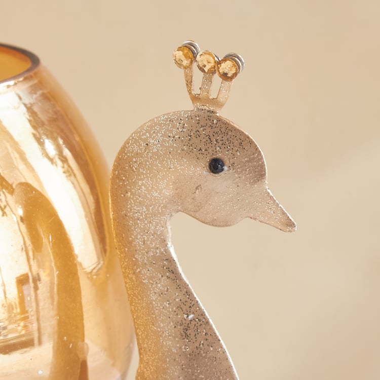 Tamaira Purl Metal Peacock Votive Candle Holder