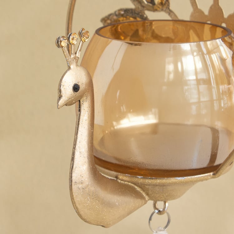 Tamaira Purl Set of 2 Metal Peacock Hanging Votive Candle Holders