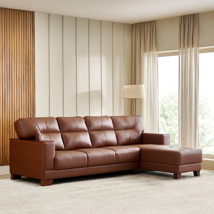 Walter Half Leather 3-Seater Corner Sofa with Right Chaise - Tan