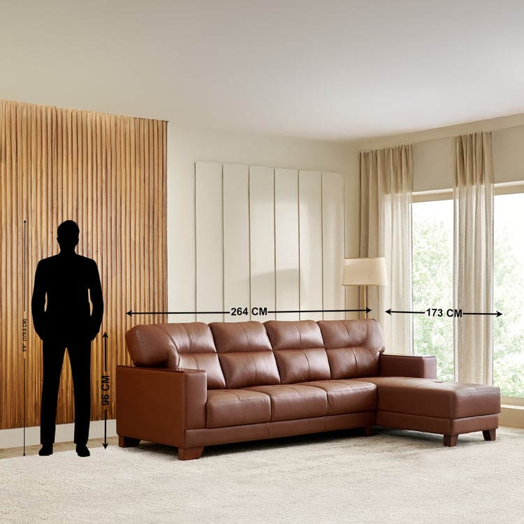 Walter Half Leather 3-Seater Corner Sofa with Right Chaise - Tan