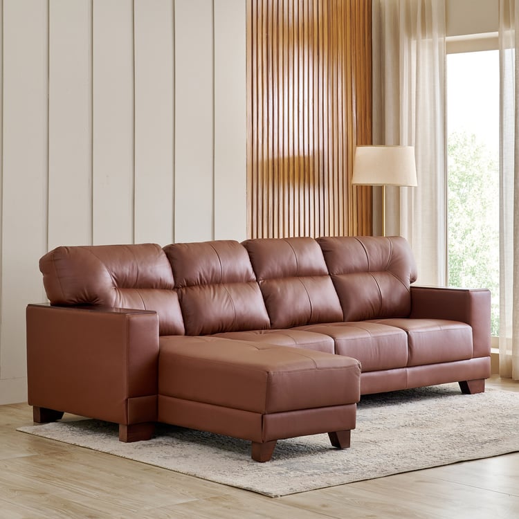 Walter Half Leather 3-Seater Corner Sofa with Left Chaise - Tan