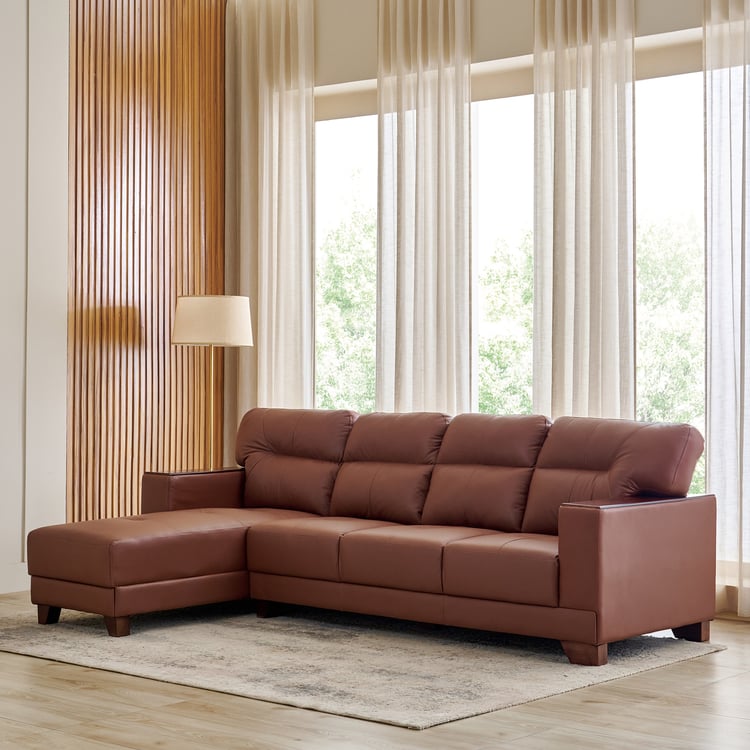 Walter Half Leather 3-Seater Corner Sofa with Left Chaise - Tan