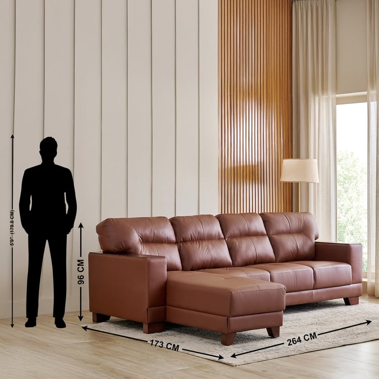 Walter Half Leather 3-Seater Corner Sofa with Left Chaise - Tan