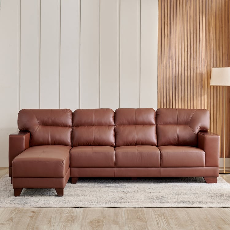 Walter Half Leather 3-Seater Corner Sofa with Left Chaise - Tan