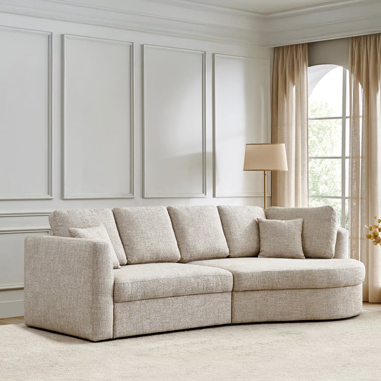 Clifton Fabric 3-Seater Sofa with Right Curve - Beige