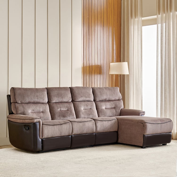 Cristian Fabric 3-Seater Recliner with Right Chaise - Brown
