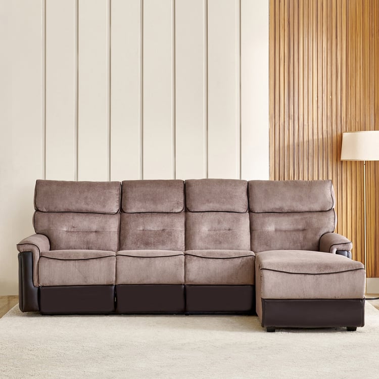 Cristian Fabric 3-Seater Recliner with Right Chaise - Brown