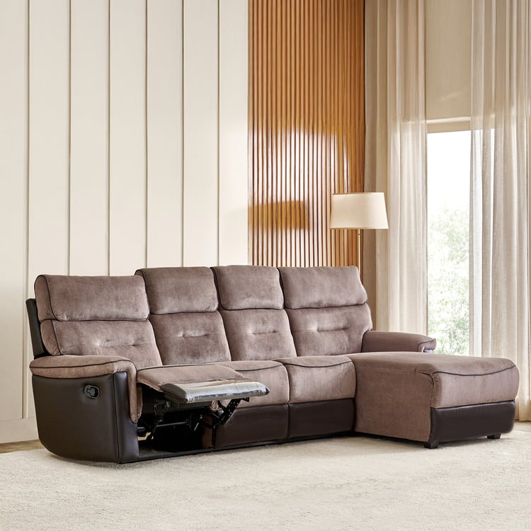 Cristian Fabric 3-Seater Recliner with Right Chaise - Brown