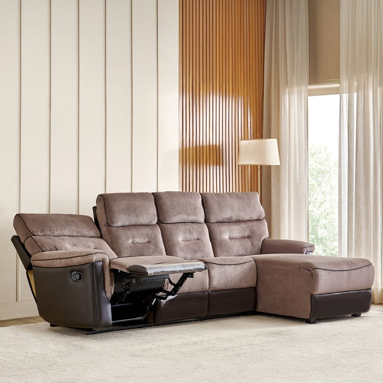 Cristian Fabric 3-Seater Recliner with Right Chaise - Brown