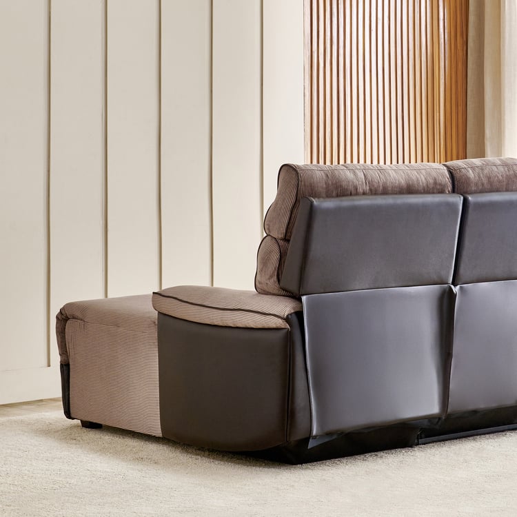 Cristian Fabric 3-Seater Recliner with Right Chaise - Brown