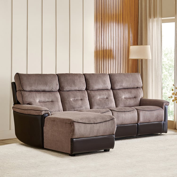 Cristian Fabric 3-Seater Recliner with Left Chaise - Brown