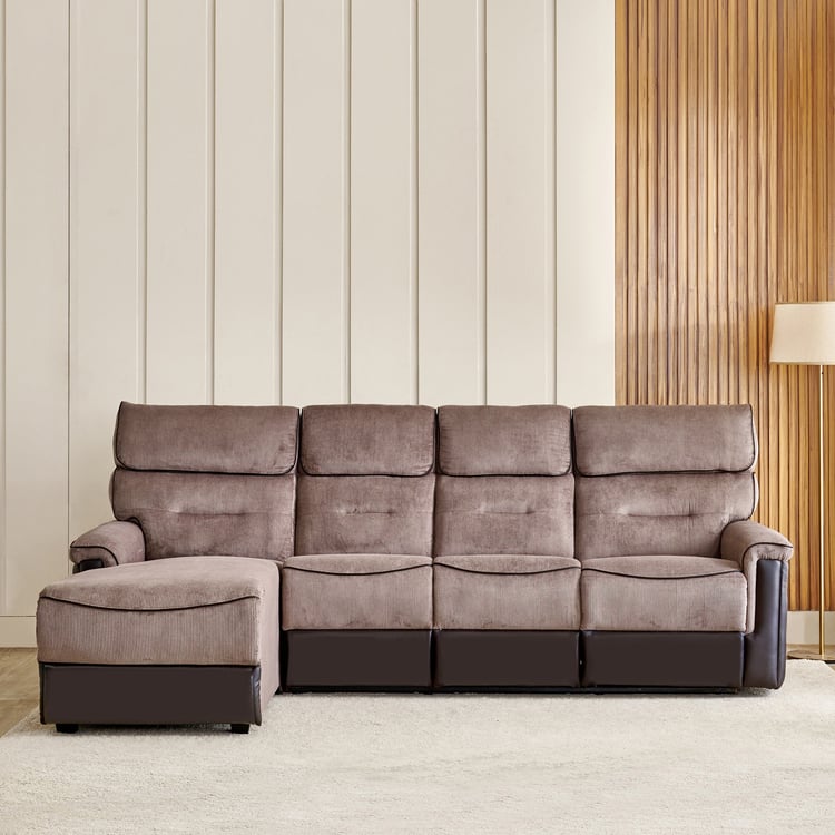 Cristian Fabric 3-Seater Recliner with Left Chaise - Brown