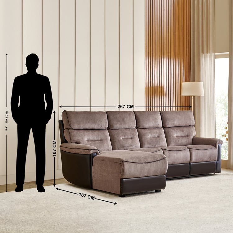 Cristian Fabric 3-Seater Recliner with Left Chaise - Brown