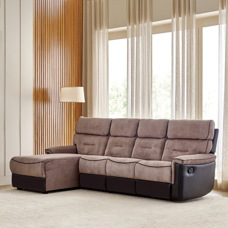 Cristian Fabric 3-Seater Recliner with Left Chaise - Brown